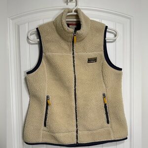 L.L.Bean Sherpa Fleece Zip Front Vest Women’s Size Large Cream Navy